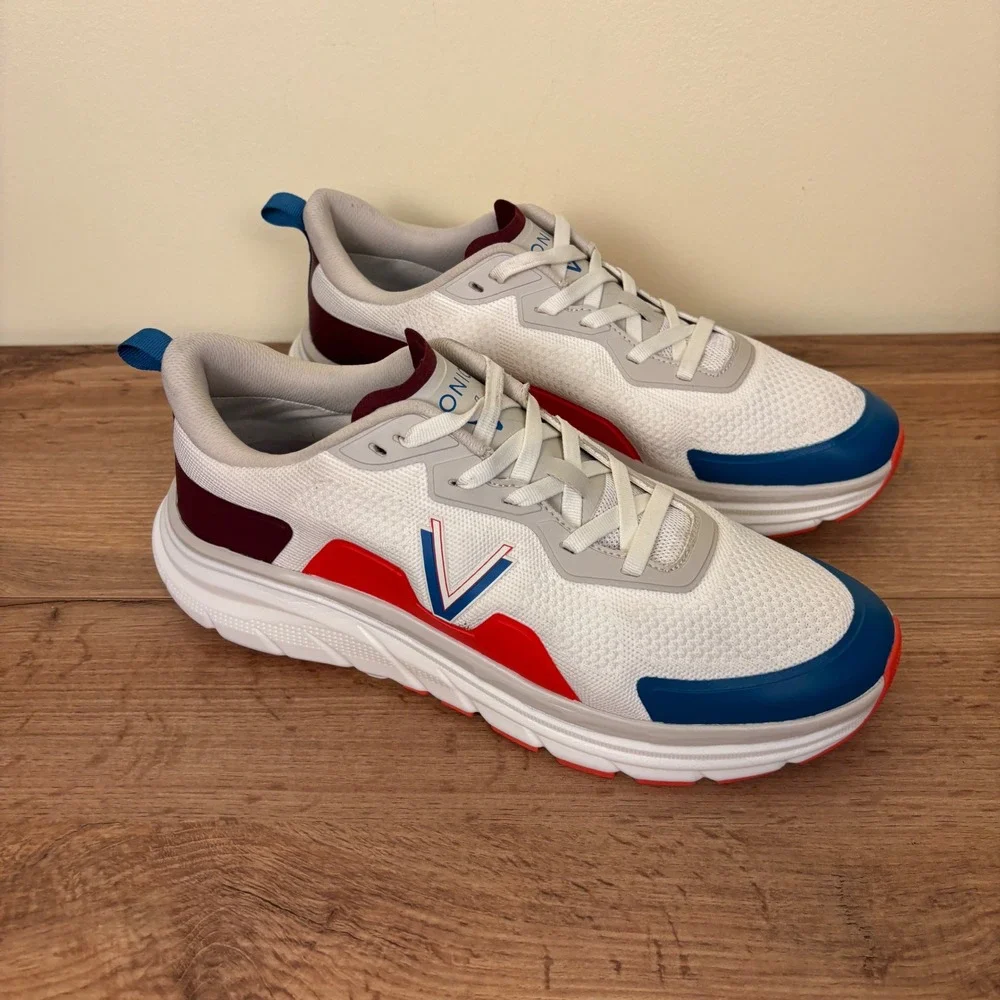 VIONIC Walk Max Lace Up Sneaker Ivory Red Blue Men Size 13 Sporty Casual Comfort